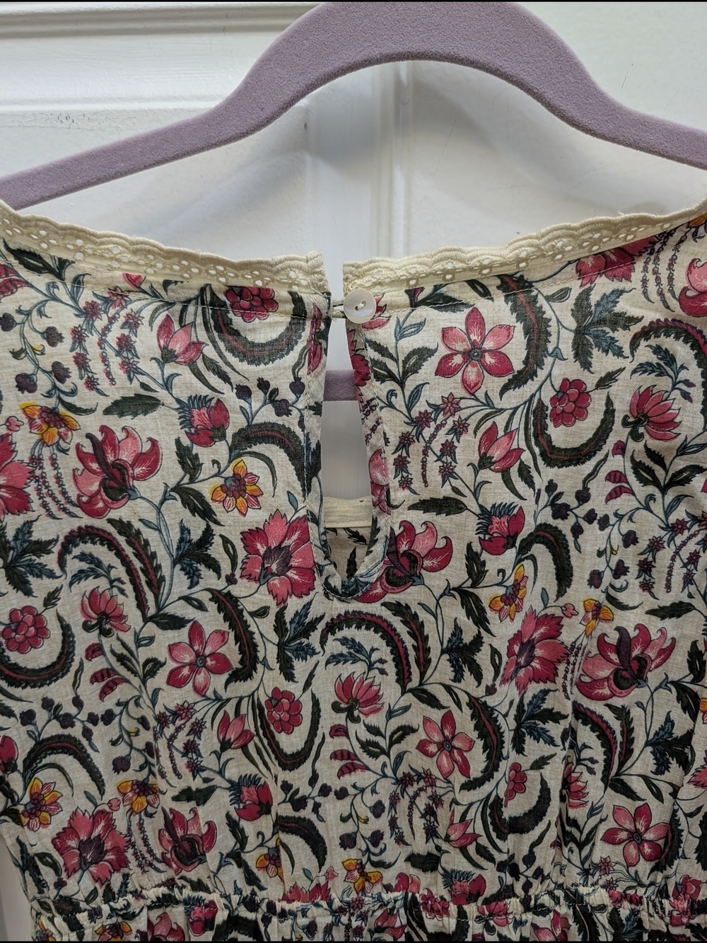 The Shop India Floral Block Print Cotton Empire Waist Midi Dress Lace Trim Small - Picture 7 of 7